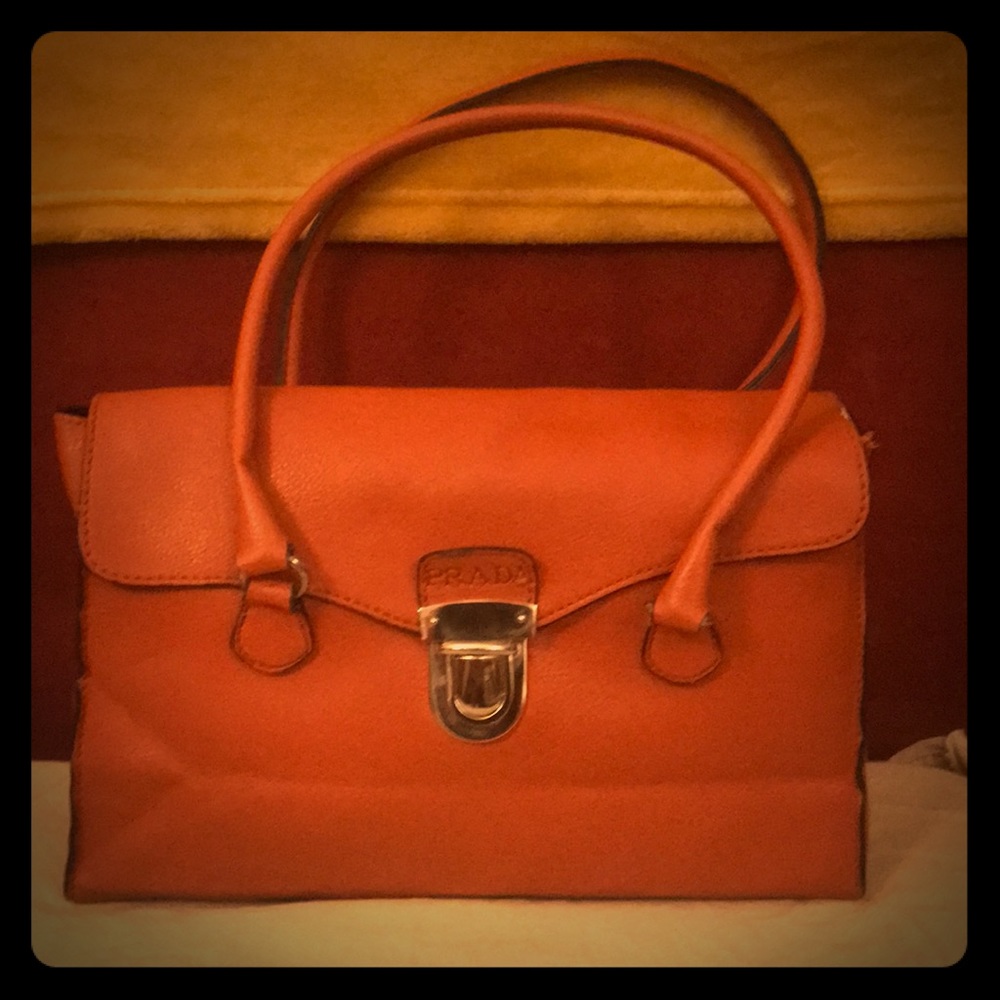 AUTHENTIC/Vintage  -  Orange Leather Prada Handbag